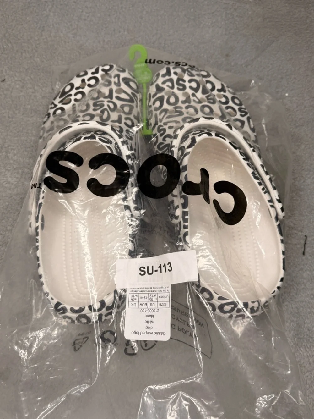 Crocs Classic Warped Logo Clog White Black Mens 10 Womens 12 Rare NWT